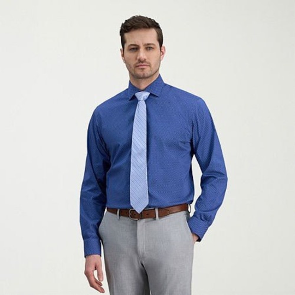 NWT Haggar Men's 18-18.5 34/35 XXL Navy Wrinkle Free Classic Fit Dress Shirts